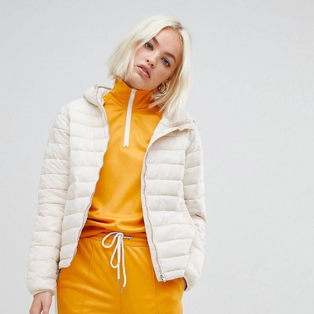 Pull&Bear Basic Padded Jacket In Cream - image 1